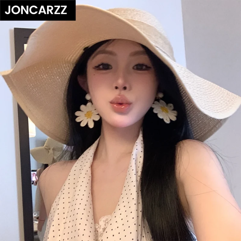 JONCARZZ防晒大帽檐草帽女夏季度假熟女遮阳帽出游沙滩海边帽子