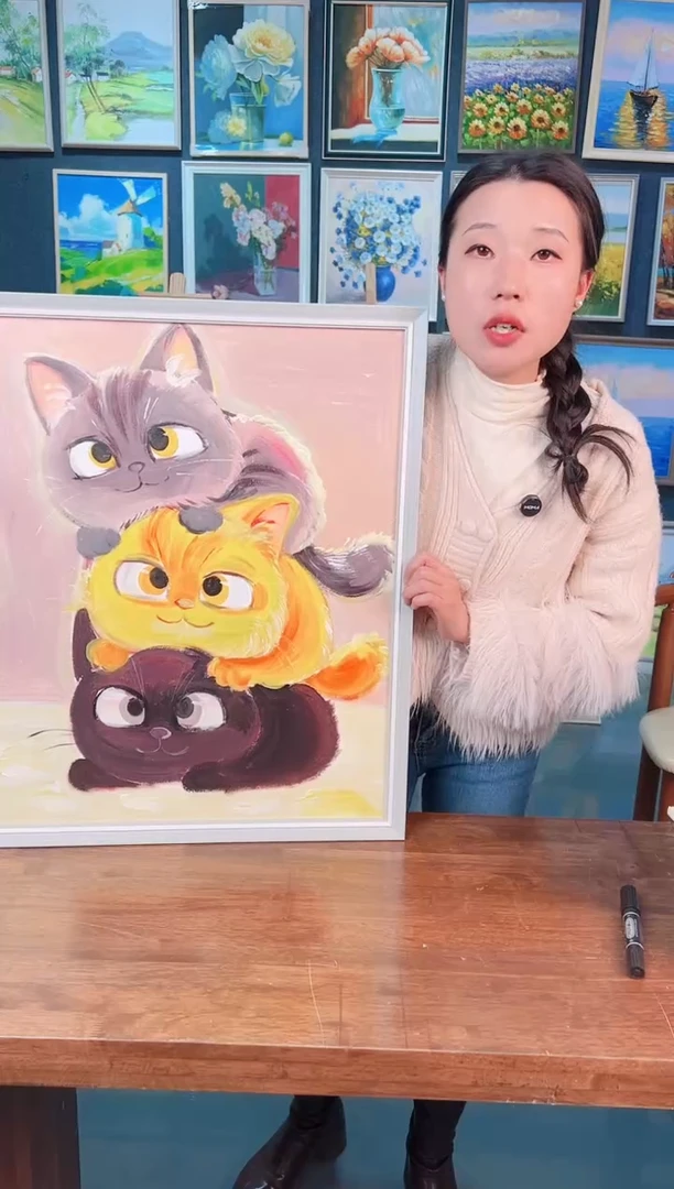 【闪购商品】油画4号 50*60三只猫-手绘油画
