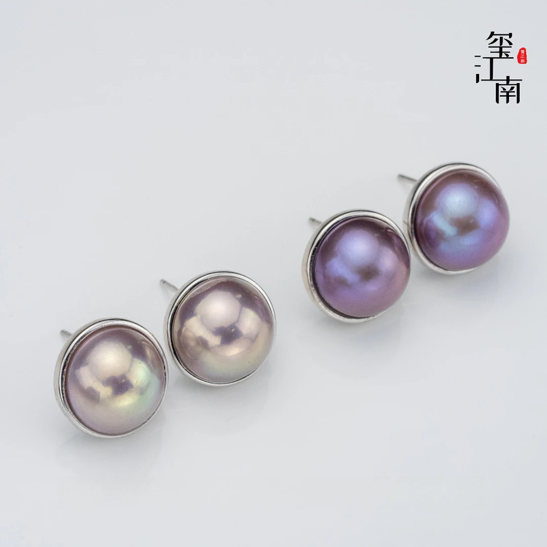 星空紫马贝｜13～14mm淡水耳钉S925银多样性发1 FE0103