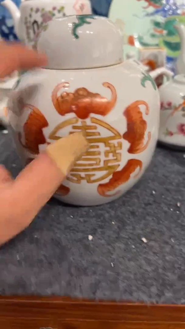 摆件瓷摆件瓷摆件五福茶叶罐