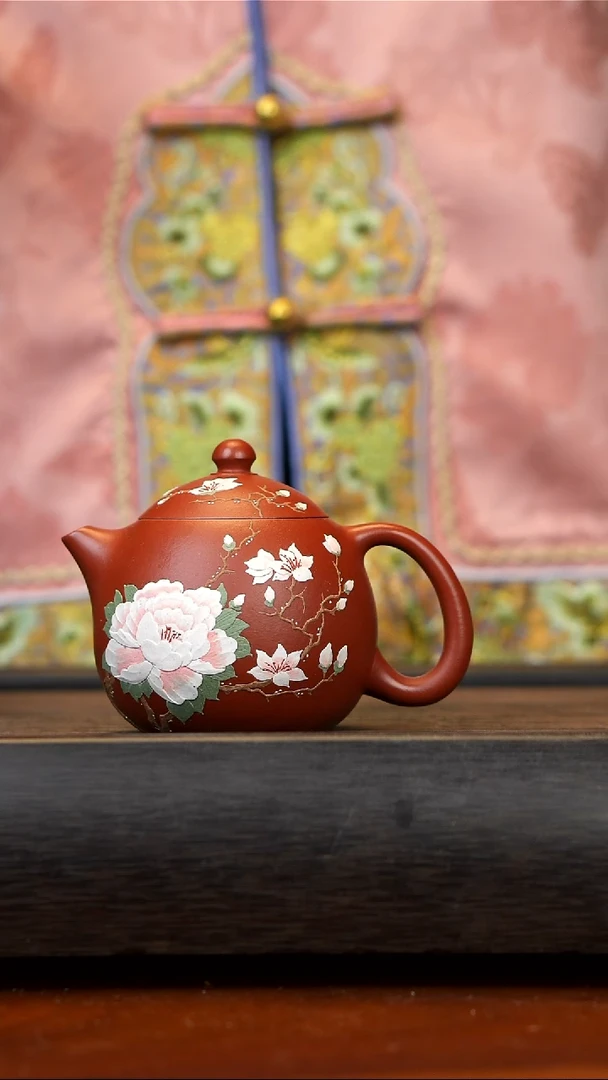 【闪购商品】紫砂茶壶大红袍牡丹龙蛋壶130ml