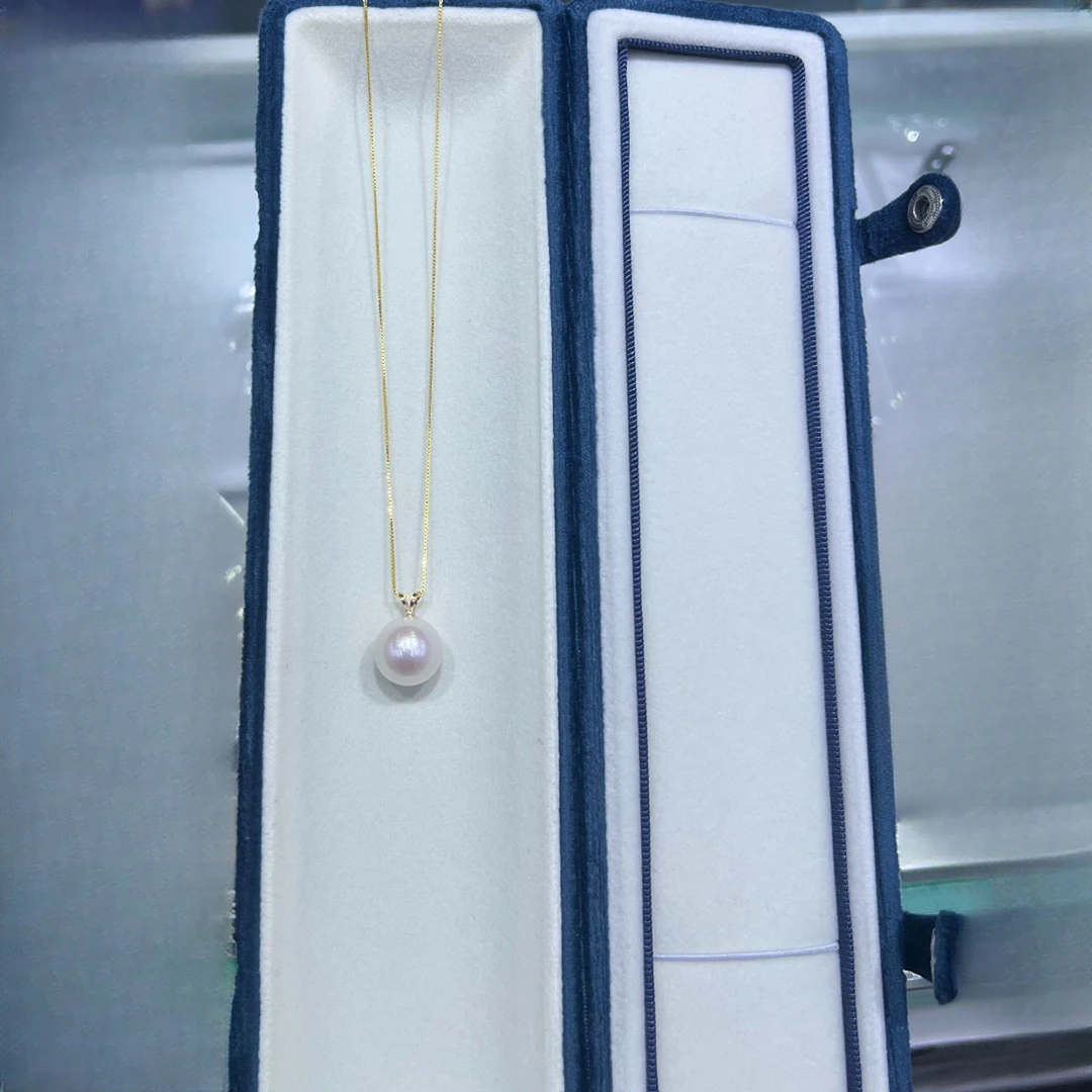 G18k金天然淡水珍珠爆大点位爱迪生白珠吊坠13-14mm