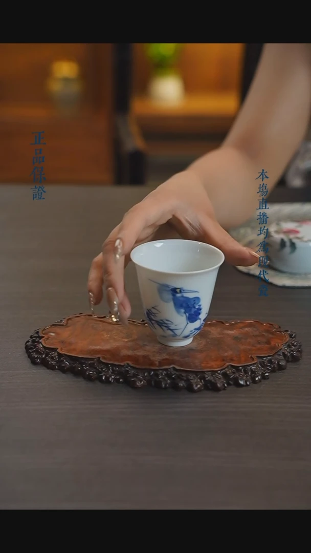 宁封窑青花花鸟竹子单杯