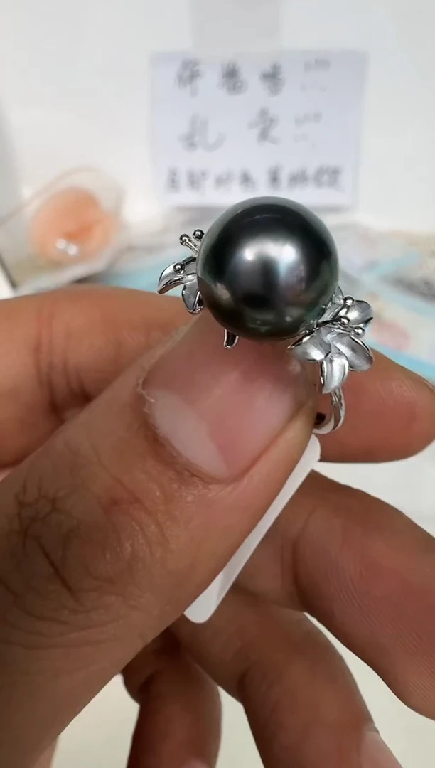 银S925镶嵌戒指海水珍珠戒指