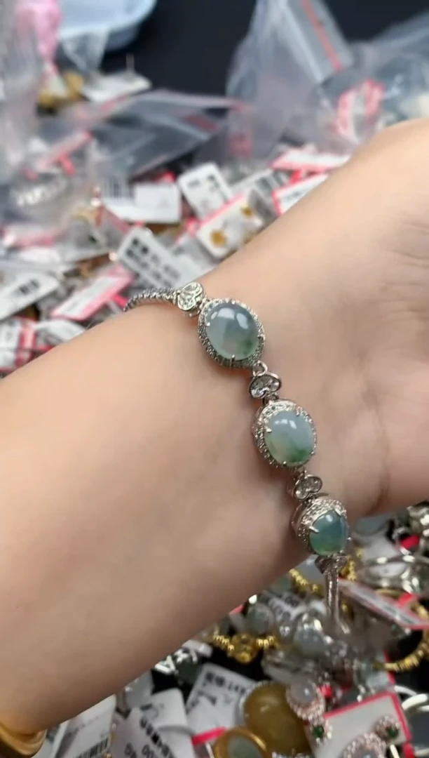 翡翠戒指银S925镶嵌天然缅甸翡翠