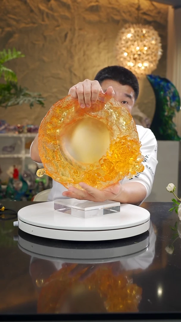 摆件福利设计款琥珀如意牡丹花果盘摆件