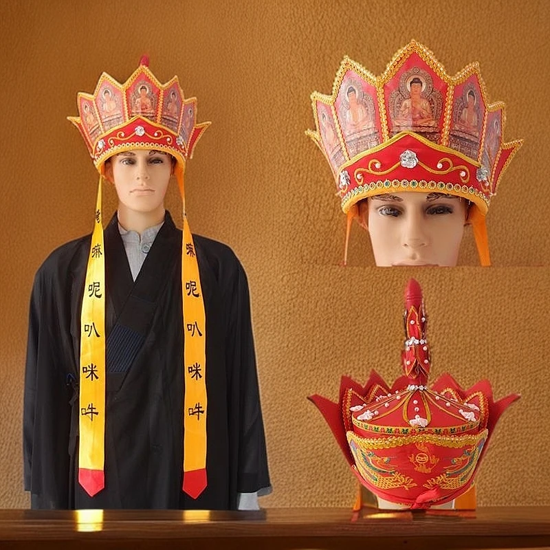 五佛冠,毗卢帽五佛冠佛帽唐僧服装全套唐僧帽子和尚帽子地藏菩萨