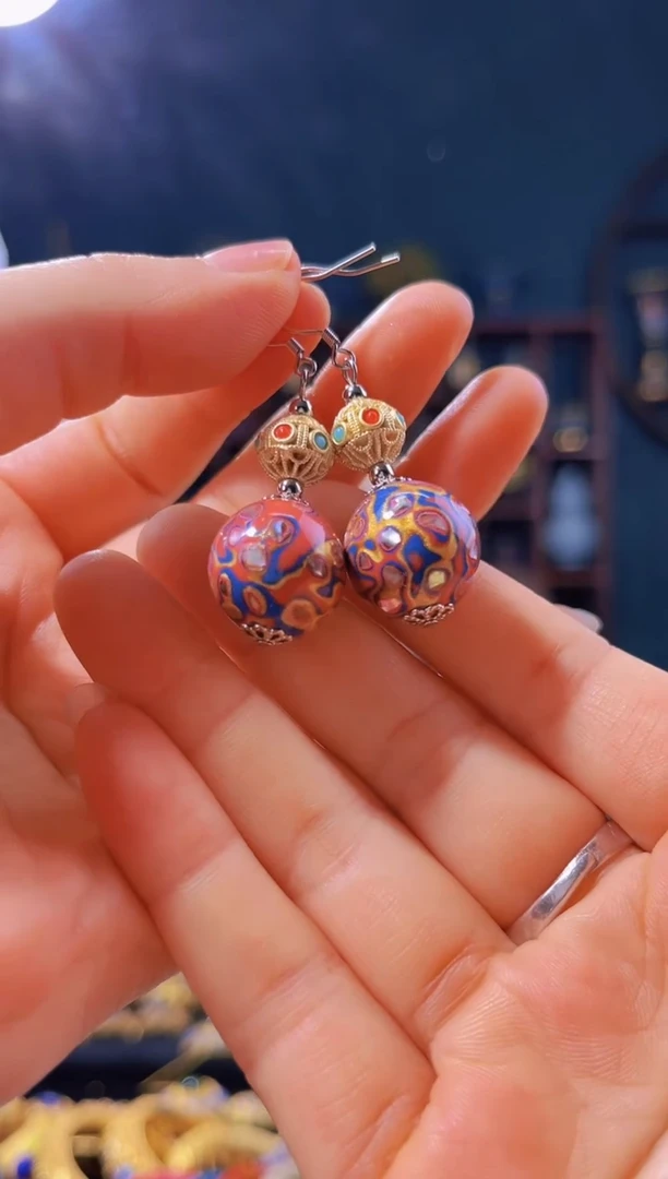 【闪购商品】非遗技艺 犀皮漆耳环 橙蓝