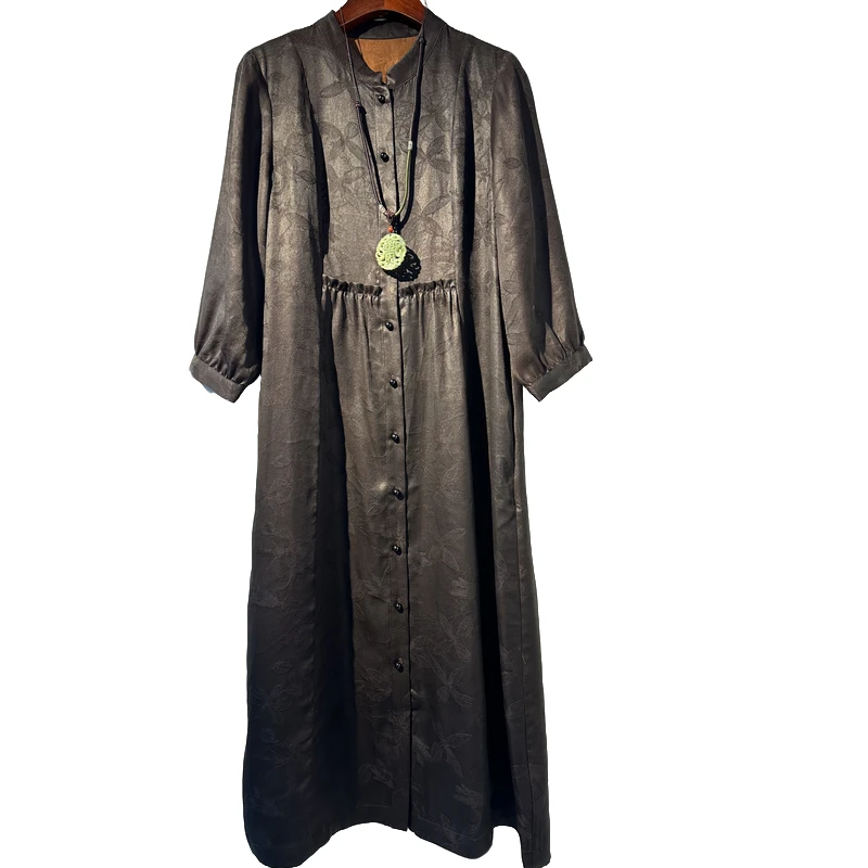 【水静莲香】香云纱重工高姆米连衣裙