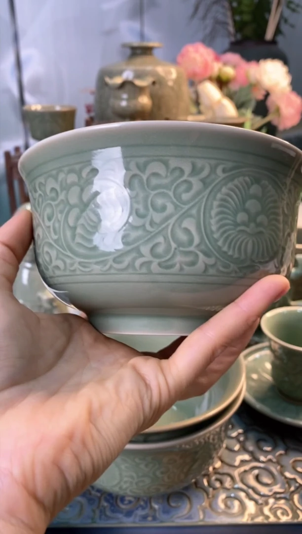 【闪购商品】b000045菊纹碗5.7英寸微瑕2只