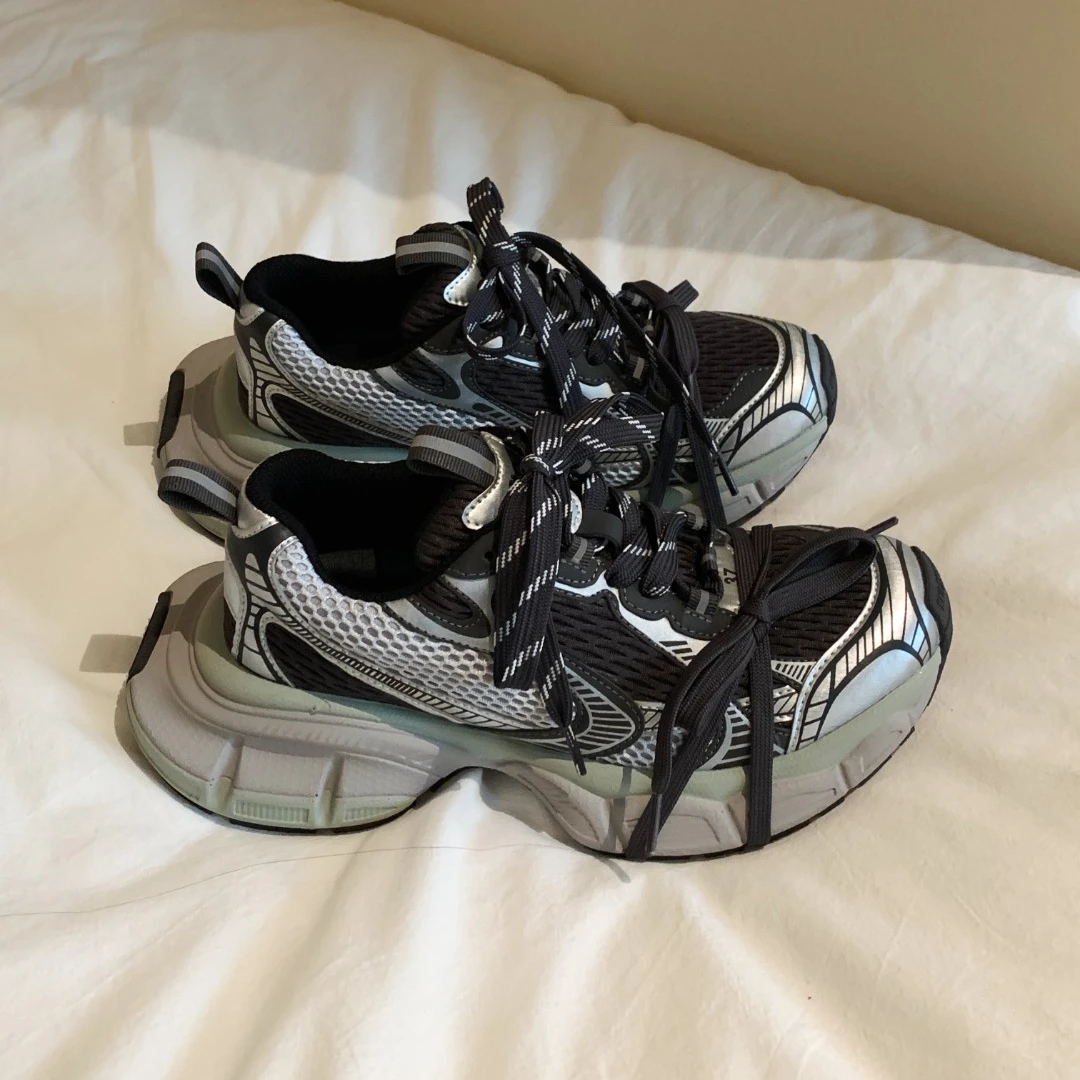 南风Chio2nd 休闲老爹鞋厚底女透气网面灰色运动鞋