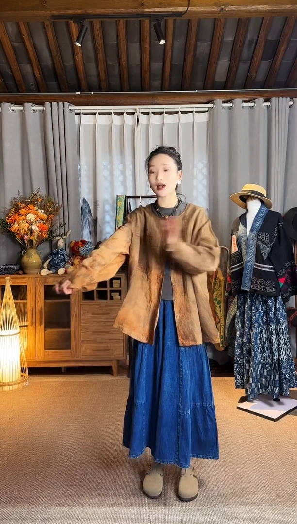 【闪购商品】设计师款柿染麻外套