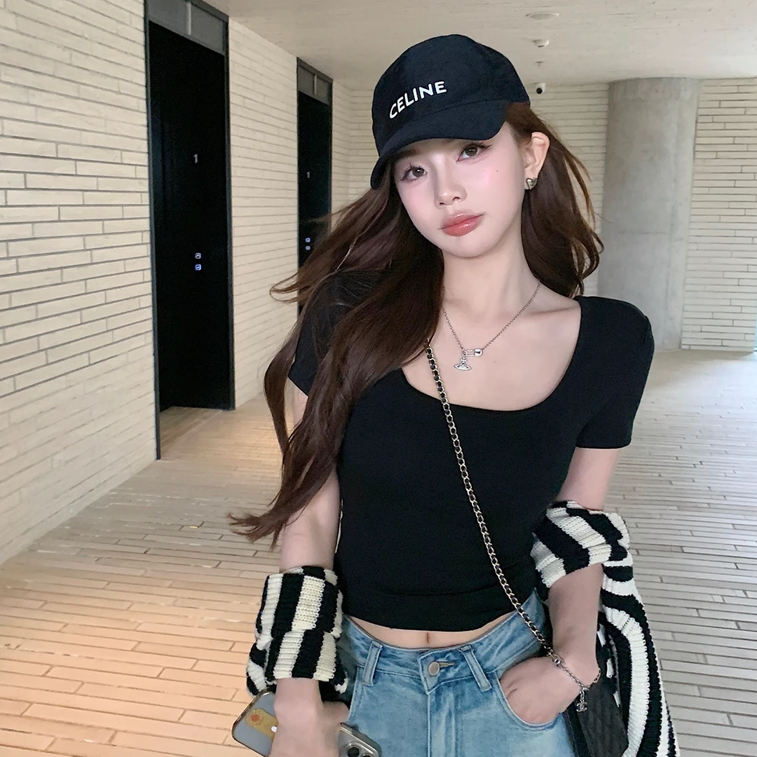 短款短袖t恤女夏季新款修身显瘦性感百搭通勤打底辣妹露脐上衣