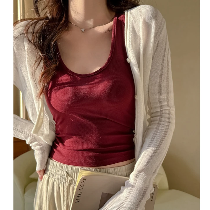 【美式辣妹U领】无袖显瘦百搭吊带背心修身遮副乳高级感打底上衣