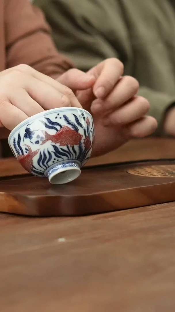 溪月慕明青花釉里红主人杯（福利杯）