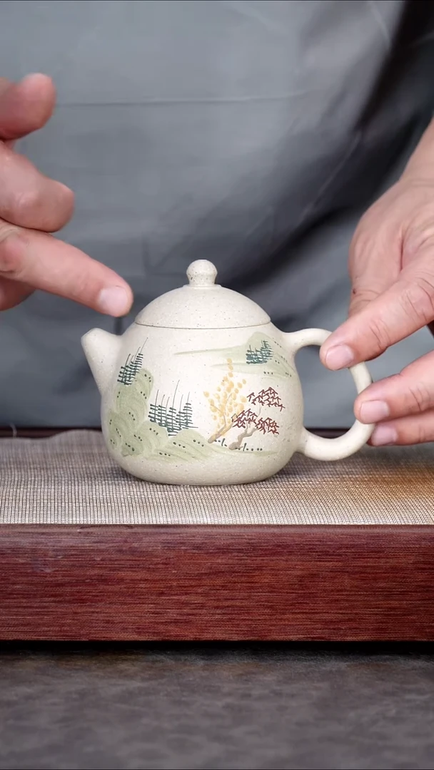 茶壶紫砂段泥泥绘山水龙蛋壶@@CH04086