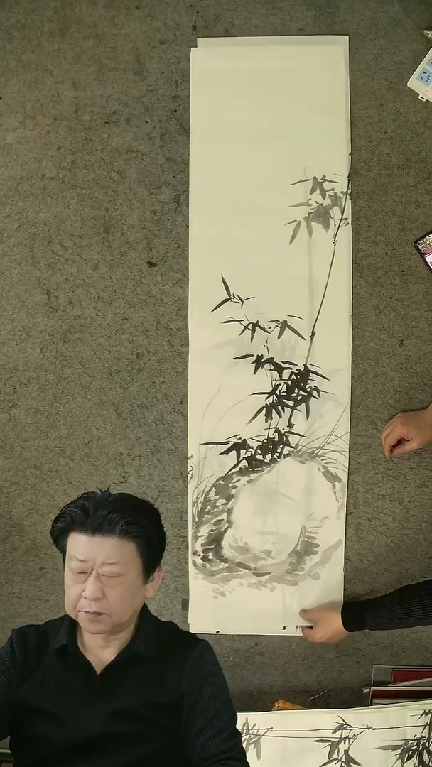 国画四尺对开  墨竹条屏 34*138cm