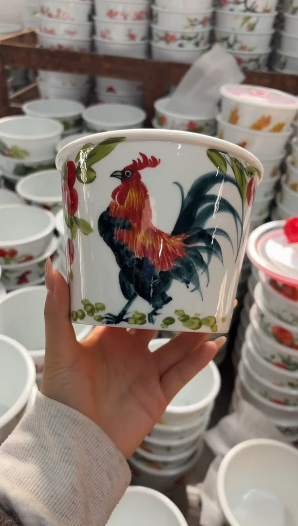 瓷片景德镇高温陶瓷食品级手绘釉中彩-泡面桶