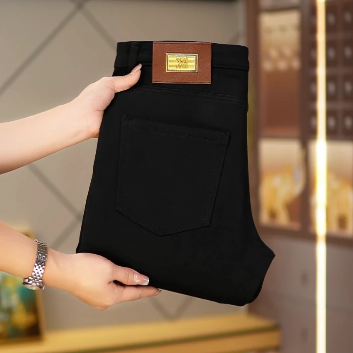 欧洲站轻奢简约秋冬小脚裤重工水洗黑色男士牛仔裤商务弹力修身裤