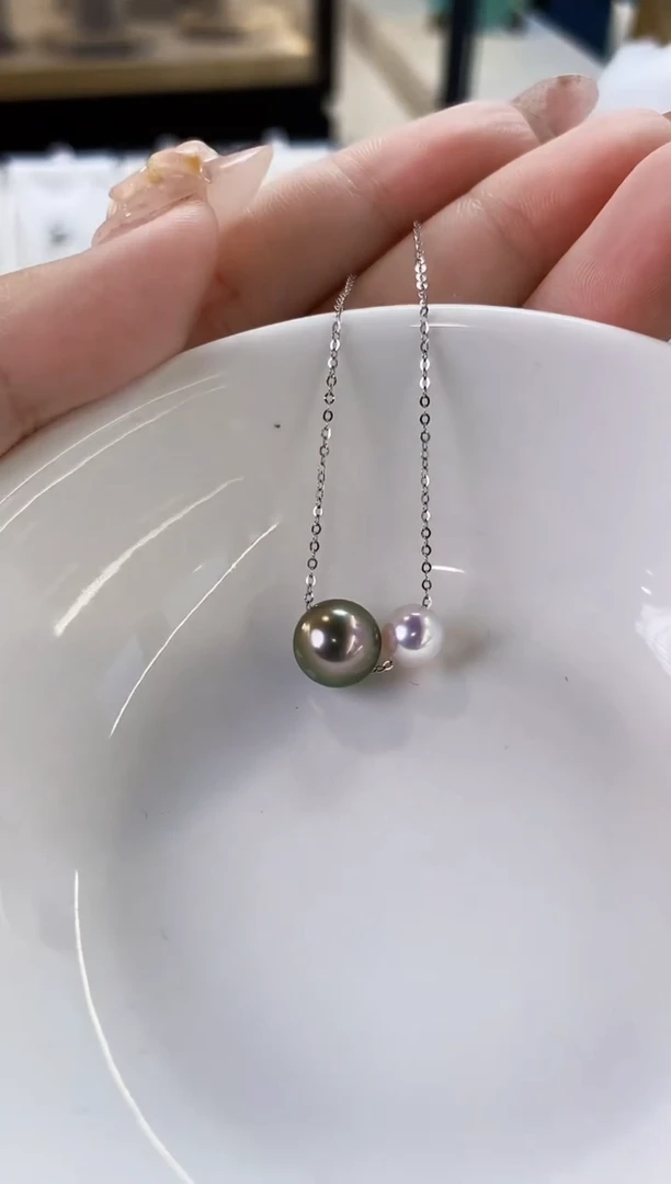项链18K金镶嵌海水珍珠6.5-9海水珍珠项链