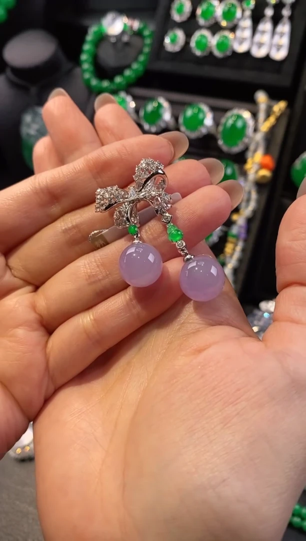 颈饰18K金镶嵌翡翠紫罗兰珠子吊坠5290211