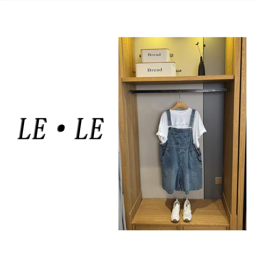 【LE LE】休闲牛仔背带短裤5657