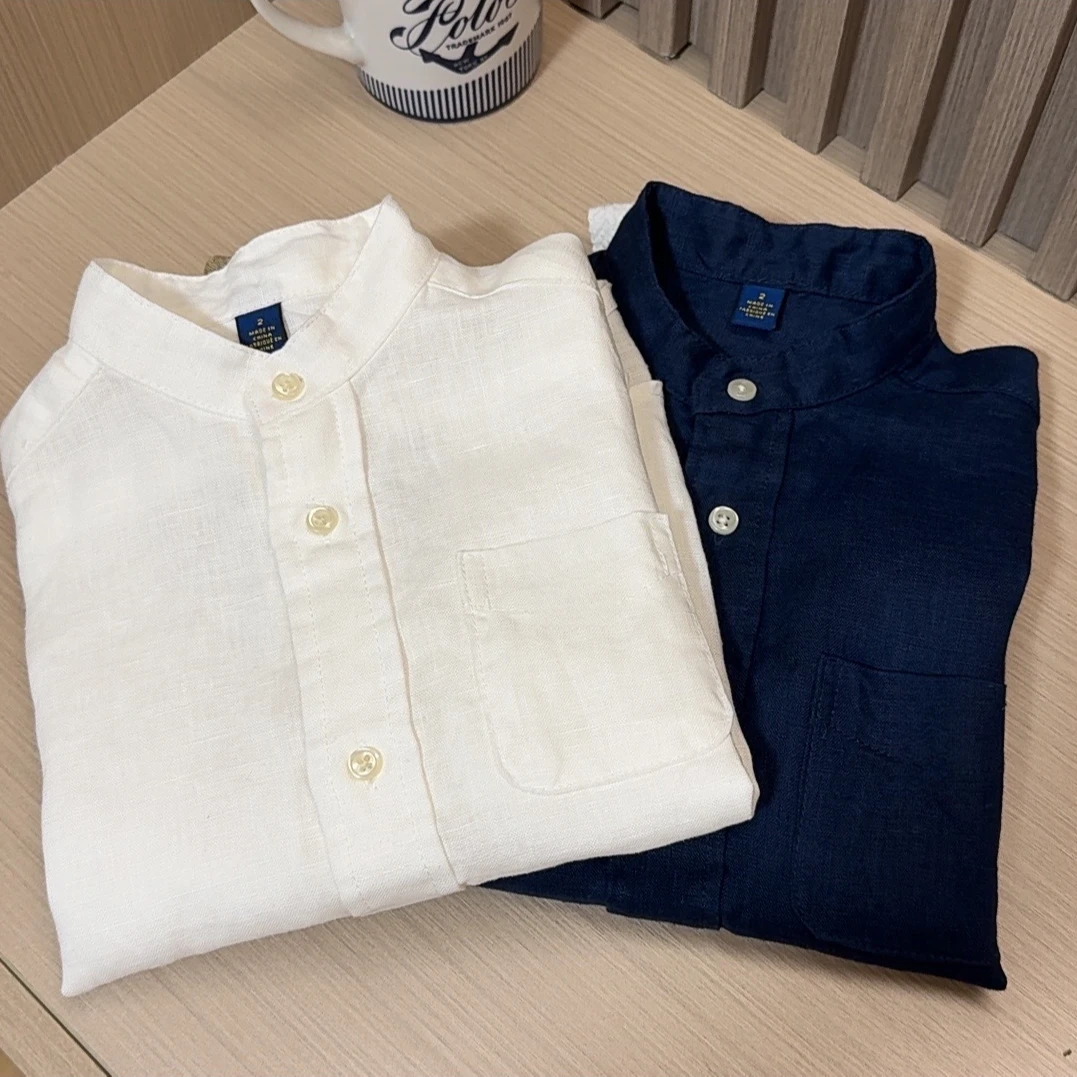 （2）新款/儿童亨利领100%纯亚麻衬衫 休闲老钱   松弛感穿搭