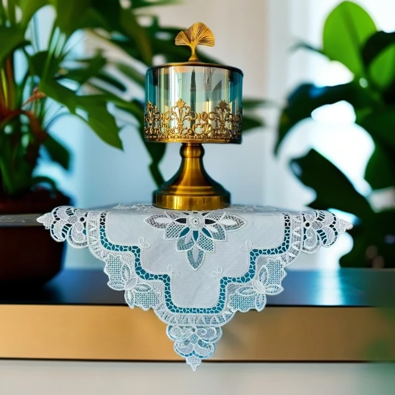 2509买10个送1个亚麻镂空防尘酒柜小方巾防尘盖布刺绣绣花布艺