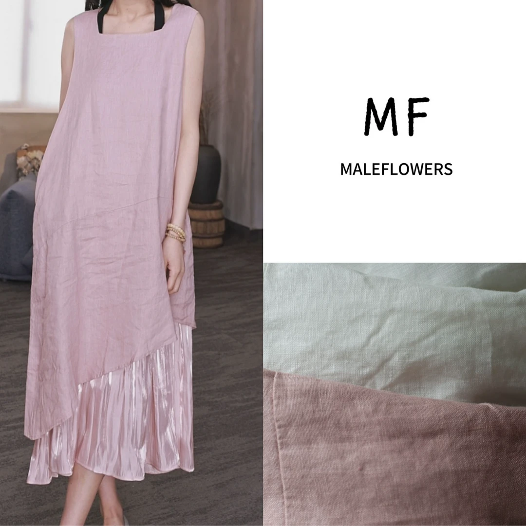 东倪MF 汉麻100重工U领背心连衣裙压褶长裙轻奢度假风 85B26005