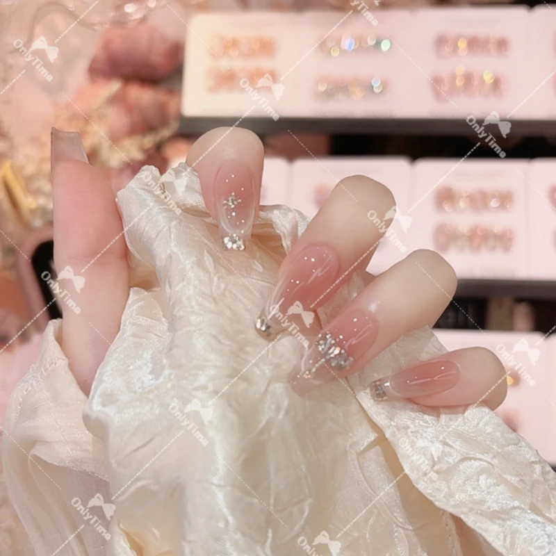 【记忆之芯】裸粉色日常显白穿戴甲镶钻轻奢日常美甲可拆卸使用