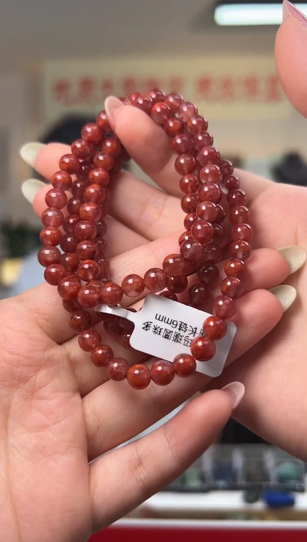 南红玛瑙未镶嵌颈饰南红玛瑙圆珠多圈长链6mm