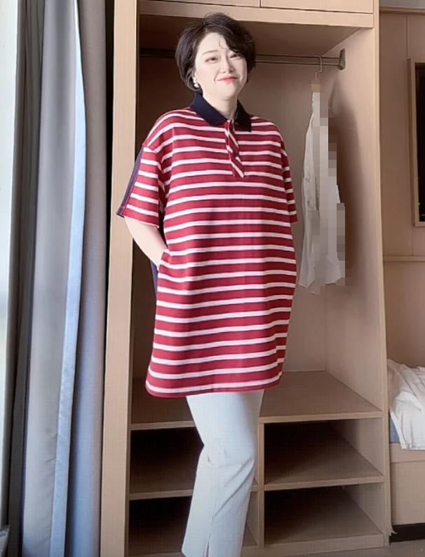 【U.M】条纹撞色短袖大版显瘦T恤