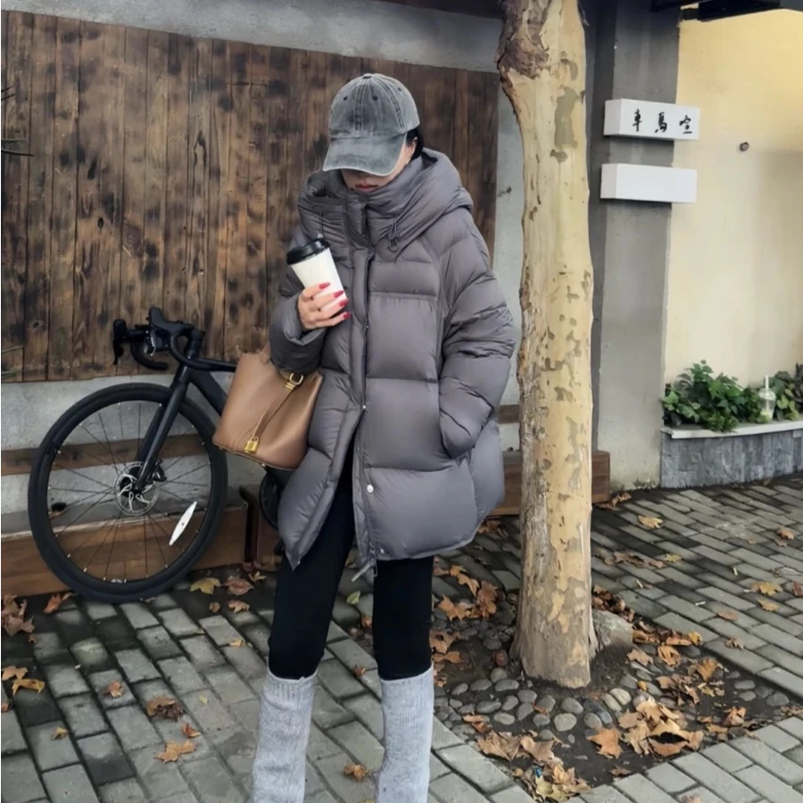 【赵婉婉】小个子白鹅绒女中长款加厚连帽羽绒服泡芙面包服003