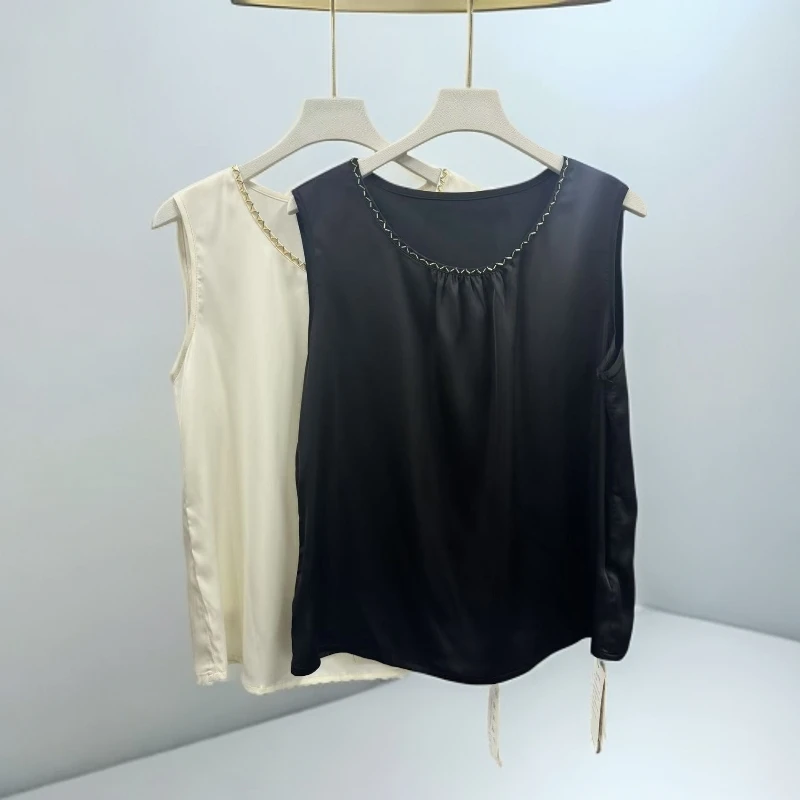 桑蚕丝法式重工背心洋气妈妈装居家外穿舒适百搭夏季透气柔软无袖