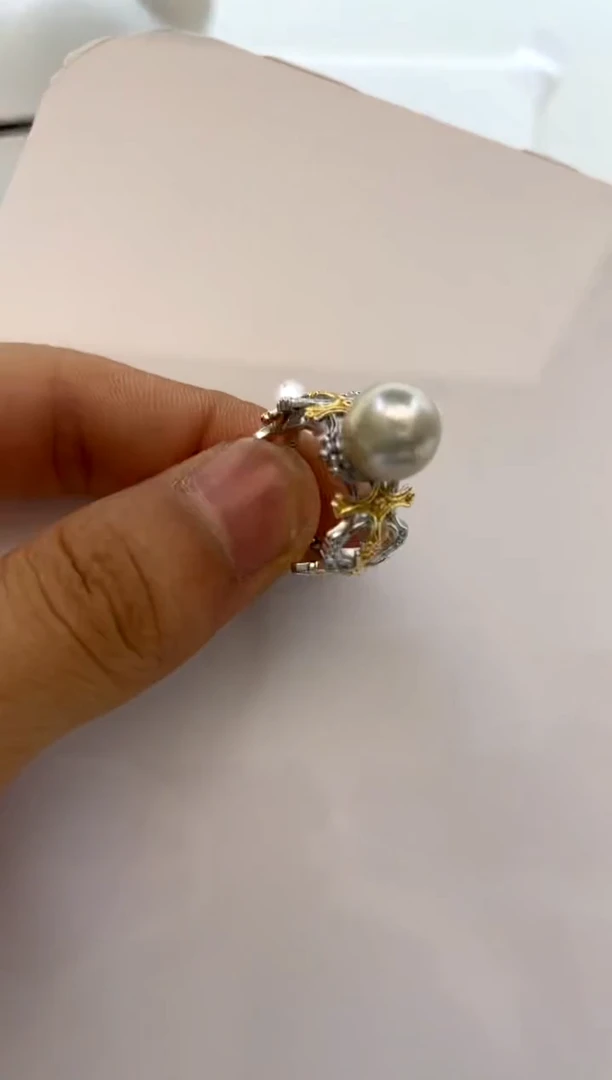 银S925镶嵌戒指海水珍珠10-11