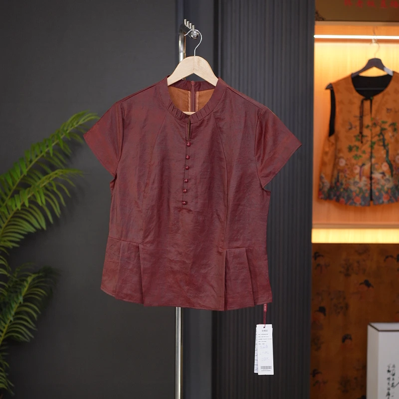 【月未央】非遗香云纱烤皮子老料上衣红龟中老年妈妈装高级蚕丝