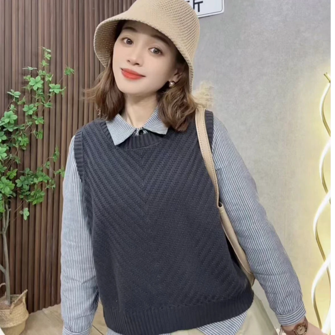 春季新款小个子定制圆领纯色针织背心文艺风气质百搭无袖马甲上衣