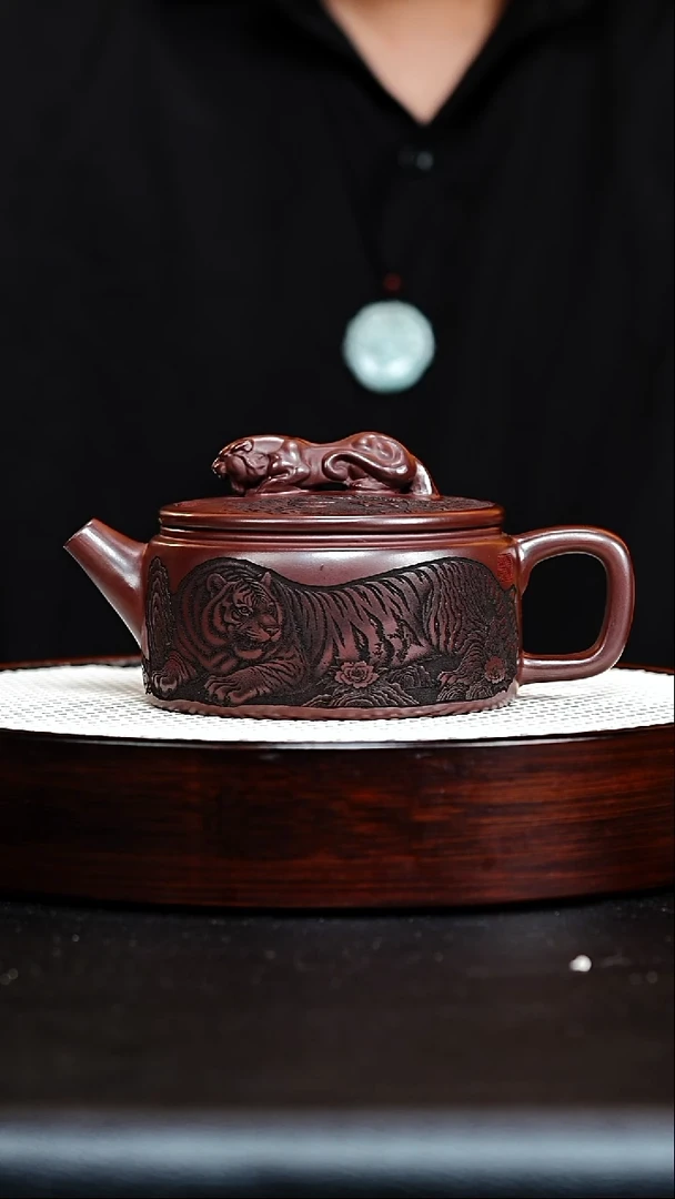 茶壶紫砂宜兴紫砂 卧虎藏龙 石红 汉瓦 李恒阳