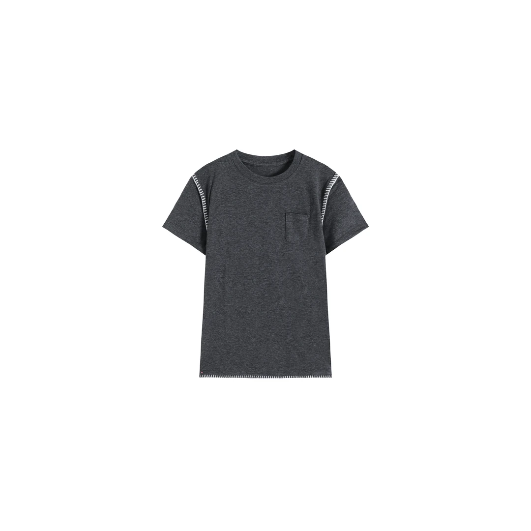 简约时尚撞色圆领宽松百搭休闲短袖T恤 W69035