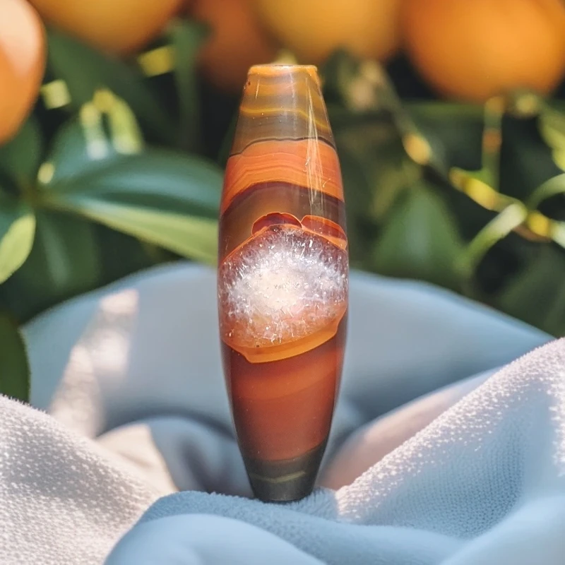 天然巴西玛瑙 尺寸:45*13.8 红色多彩水晶凤眼天珠 适合吊坠锁骨