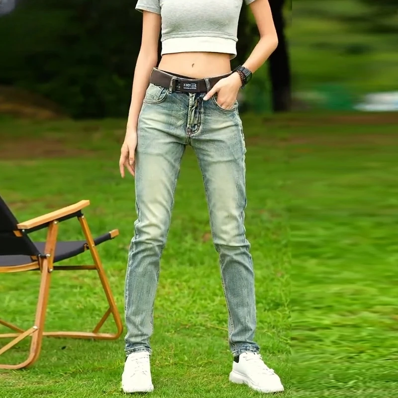 高端潮流牛仔裤男士刺绣修身小脚潮牌2025新款夏季外穿休闲长裤子