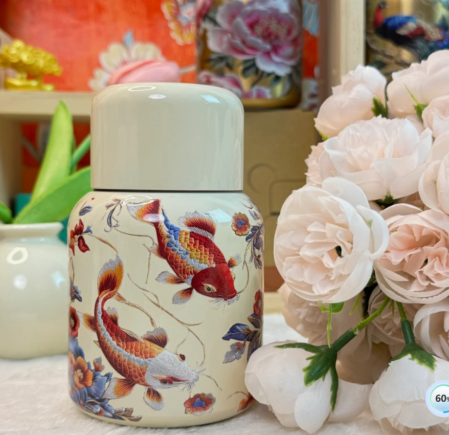 高颜值国风口袋焖茶保温杯316不锈钢轻奢国风5D立体图案口袋杯