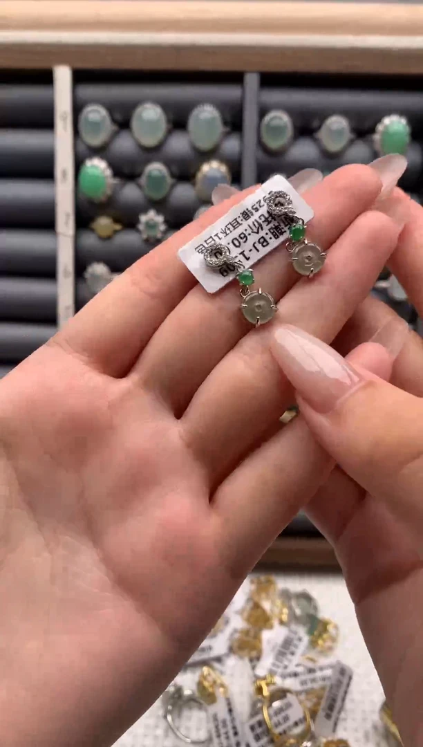 银S925镶嵌戒指翡翠耳饰6