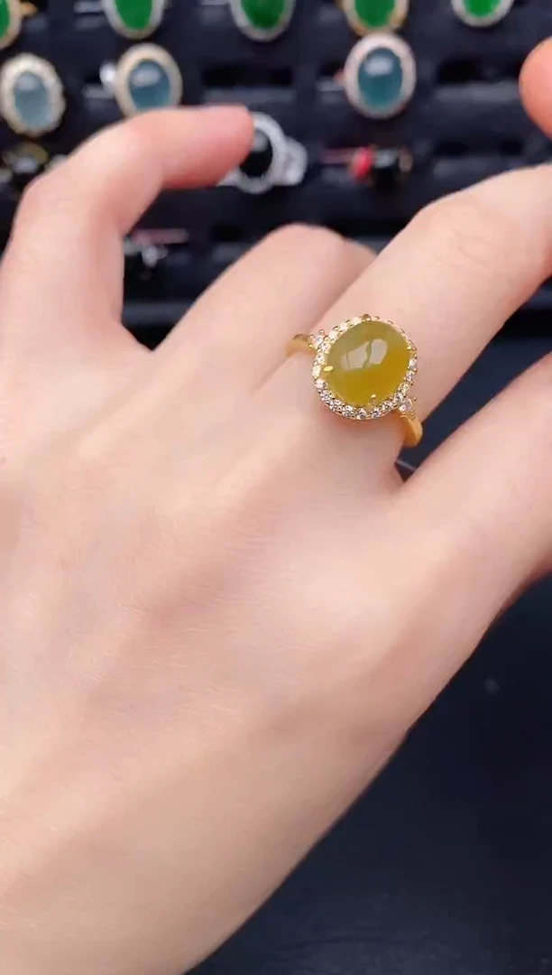 银S925镶嵌戒指翡翠天然a货翡翠86