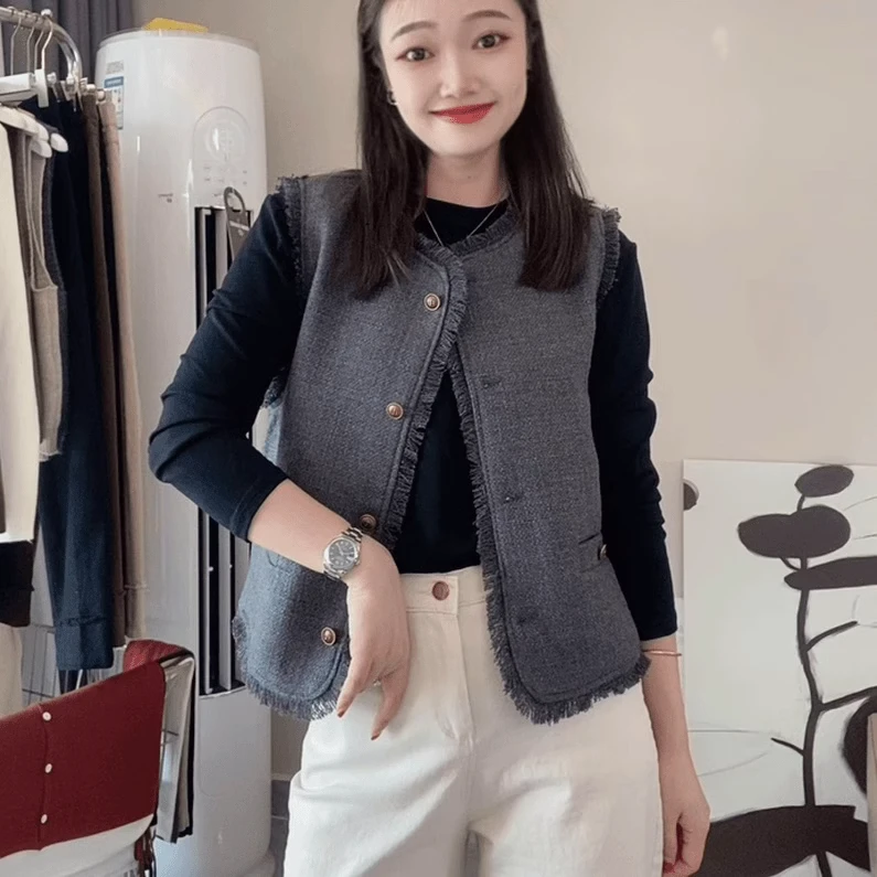 小香风马甲女2025新款春秋法式流苏马夹外穿坎肩外搭叠穿背心上衣