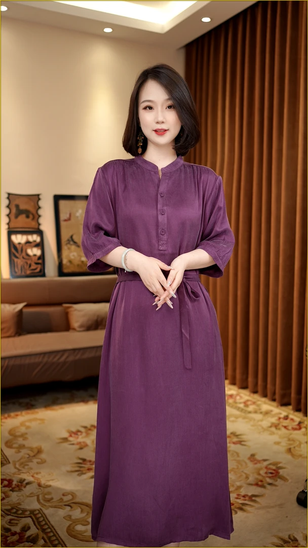 婉洛-高级感缎面新款气质收腰洋气显瘦连衣裙