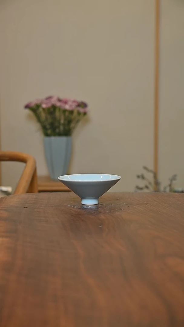 斗笠杯 天青 微瑕 朱晓辉款