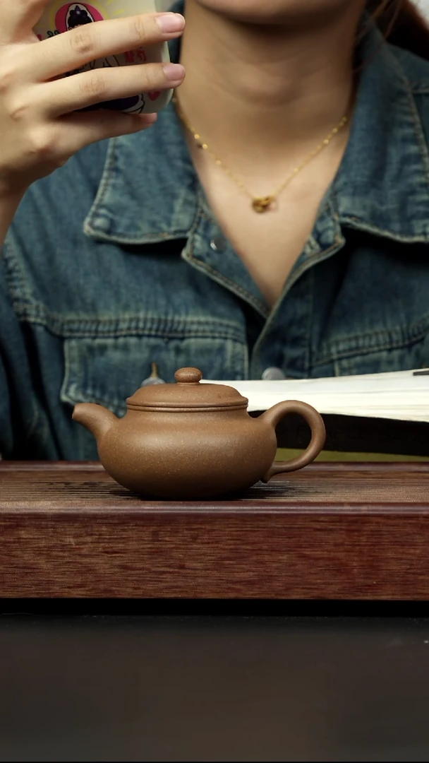 紫砂茶壶芝麻绿 仿古壶