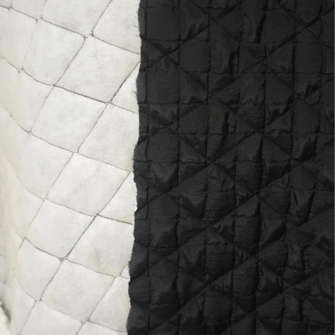 高货面料布料绗棉刺绣起炮格子泡泡黑