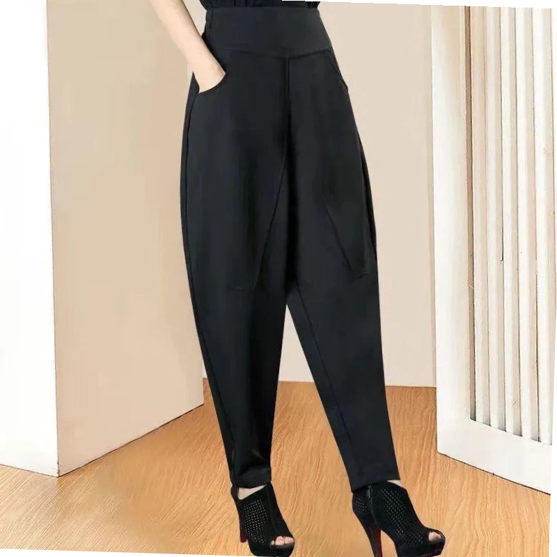 2025新春夏哈伦裤女萝卜裤宽松大码黑色薄款高腰广场舞小脚休闲裤